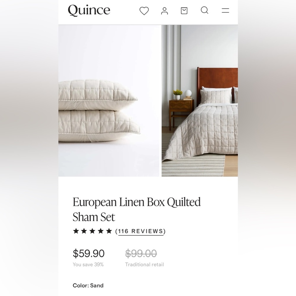 Quince European Quilted Sham Set *brand new*